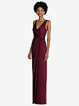 Alt View 2 Thumbnail - Cabernet Faux Wrap Whisper Satin Maxi Dress with Draped Tulip Skirt