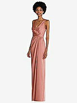 Alt View 2 Thumbnail - Desert Rose Faux Wrap Whisper Satin Maxi Dress with Draped Tulip Skirt