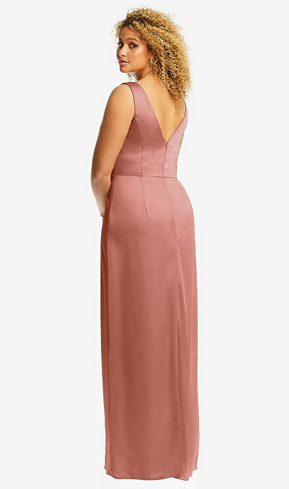 Back View - Desert Rose Faux Wrap Whisper Satin Maxi Dress with Draped Tulip Skirt