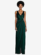 Alt View 1 Thumbnail - Evergreen Faux Wrap Whisper Satin Maxi Dress with Draped Tulip Skirt