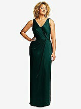 Front View Thumbnail - Evergreen Faux Wrap Whisper Satin Maxi Dress with Draped Tulip Skirt