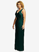 Side View Thumbnail - Evergreen Faux Wrap Whisper Satin Maxi Dress with Draped Tulip Skirt