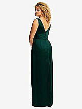 Rear View Thumbnail - Evergreen Faux Wrap Whisper Satin Maxi Dress with Draped Tulip Skirt