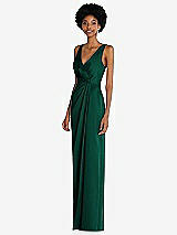 Alt View 2 Thumbnail - Hunter Green Faux Wrap Whisper Satin Maxi Dress with Draped Tulip Skirt