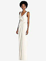 Alt View 2 Thumbnail - Ivory Faux Wrap Whisper Satin Maxi Dress with Draped Tulip Skirt