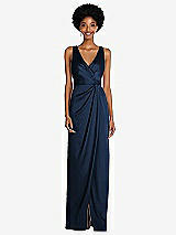 Alt View 1 Thumbnail - Midnight Navy Faux Wrap Whisper Satin Maxi Dress with Draped Tulip Skirt