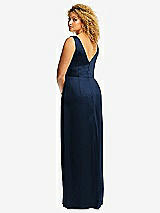 Rear View Thumbnail - Midnight Navy Faux Wrap Whisper Satin Maxi Dress with Draped Tulip Skirt