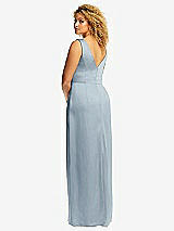 Rear View Thumbnail - Mist Faux Wrap Whisper Satin Maxi Dress with Draped Tulip Skirt