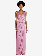 Alt View 1 Thumbnail - Powder Pink Faux Wrap Whisper Satin Maxi Dress with Draped Tulip Skirt