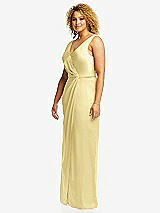 Side View Thumbnail - Pale Yellow Faux Wrap Whisper Satin Maxi Dress with Draped Tulip Skirt