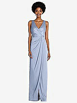 Alt View 1 Thumbnail - Sky Blue Faux Wrap Whisper Satin Maxi Dress with Draped Tulip Skirt