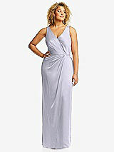 Front View Thumbnail - Silver Dove Faux Wrap Whisper Satin Maxi Dress with Draped Tulip Skirt