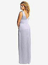 Rear View Thumbnail - Silver Dove Faux Wrap Whisper Satin Maxi Dress with Draped Tulip Skirt