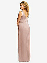 Rear View Thumbnail - Toasted Sugar Faux Wrap Whisper Satin Maxi Dress with Draped Tulip Skirt