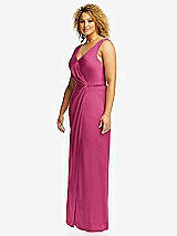 Side View Thumbnail - Tea Rose Faux Wrap Whisper Satin Maxi Dress with Draped Tulip Skirt