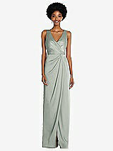 Alt View 1 Thumbnail - Willow Green Faux Wrap Whisper Satin Maxi Dress with Draped Tulip Skirt