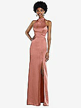 Rear View Thumbnail - Desert Rose High Neck Backless Maxi Dress with Slim Belt