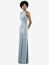 Side View Thumbnail - Mist High Neck Backless Maxi Dress with Slim Belt