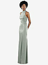 Side View Thumbnail - Willow Green High Neck Backless Maxi Dress with Slim Belt