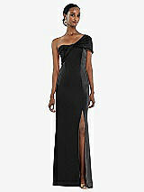 Front View Thumbnail - Black Twist Cuff One-Shoulder Princess Line Trumpet Gown