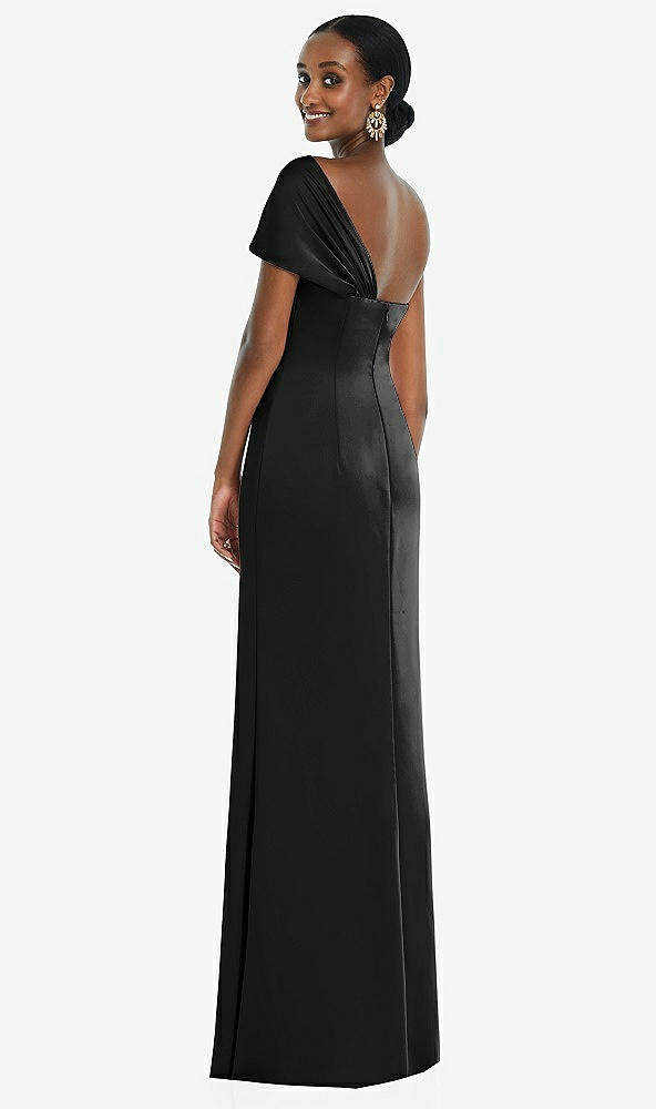 Back View - Black Twist Cuff One-Shoulder Princess Line Trumpet Gown