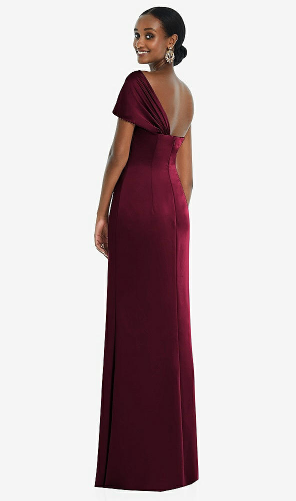 Back View - Cabernet Twist Cuff One-Shoulder Princess Line Trumpet Gown