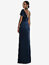 Rear View Thumbnail - Midnight Navy Twist Cuff One-Shoulder Princess Line Trumpet Gown