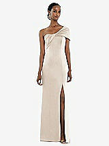 Front View Thumbnail - Oat Twist Cuff One-Shoulder Princess Line Trumpet Gown