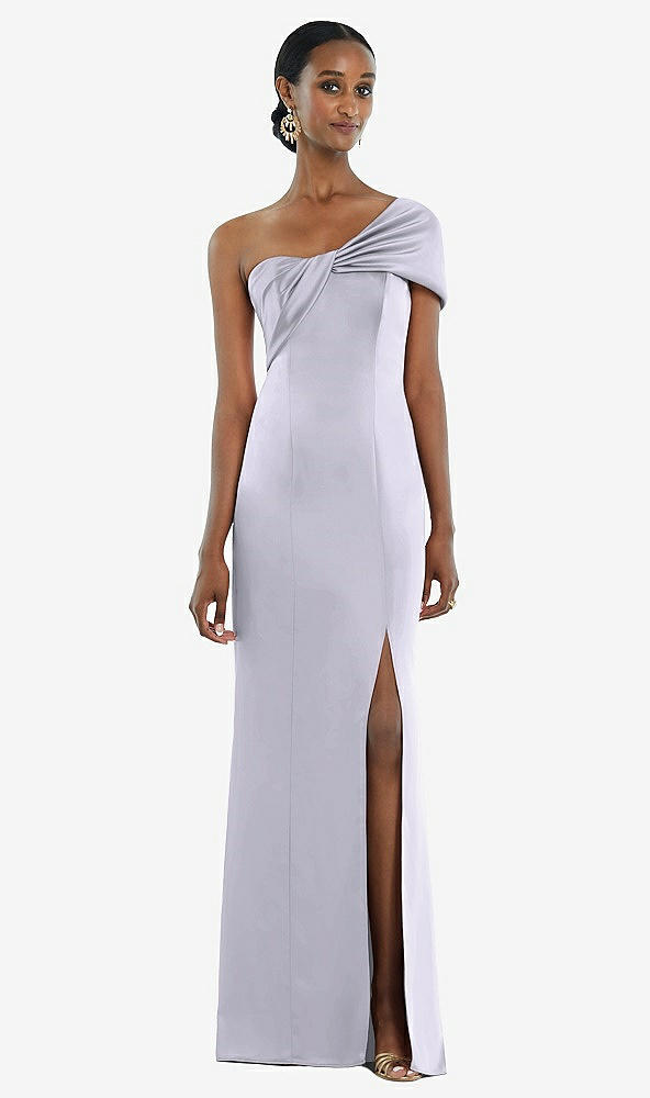 Front View - Silver Dove Twist Cuff One-Shoulder Princess Line Trumpet Gown