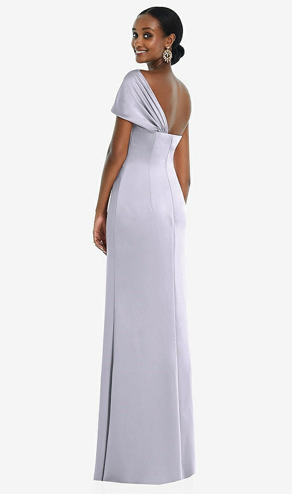 Back View - Silver Dove Twist Cuff One-Shoulder Princess Line Trumpet Gown