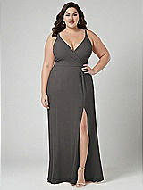 Alt View 1 Thumbnail - Caviar Gray Faux Wrap Criss Cross Back Maxi Dress with Adjustable Straps