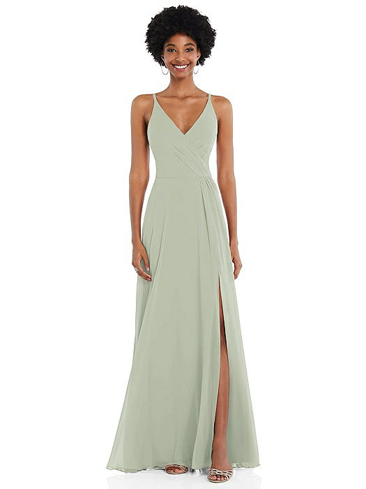 Faux Wrap Criss Cross Back Maxi Dress with Adjustable Straps