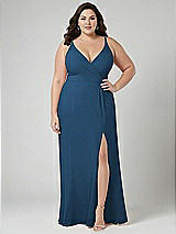 Alt View 1 Thumbnail - Dusk Blue Faux Wrap Criss Cross Back Maxi Dress with Adjustable Straps