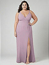 Alt View 1 Thumbnail - Suede Rose Faux Wrap Criss Cross Back Maxi Dress with Adjustable Straps