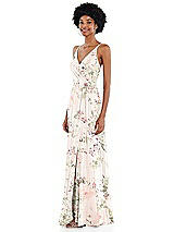 Side View Thumbnail - Blush Garden Faux Wrap Criss Cross Back Maxi Dress with Adjustable Straps