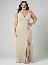 Alt View 1 Thumbnail - Champagne Faux Wrap Criss Cross Back Maxi Dress with Adjustable Straps