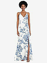 Front View Thumbnail - Cottage Rose Dusk Blue Faux Wrap Criss Cross Back Maxi Dress with Adjustable Straps