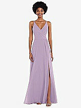 Front View Thumbnail - Pale Purple Faux Wrap Criss Cross Back Maxi Dress with Adjustable Straps