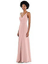 Side View Thumbnail - Rose - PANTONE Rose Quartz Faux Wrap Criss Cross Back Maxi Dress with Adjustable Straps