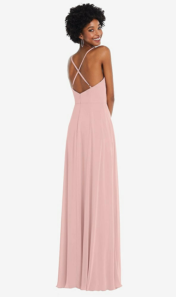 Back View - Rose - PANTONE Rose Quartz Faux Wrap Criss Cross Back Maxi Dress with Adjustable Straps