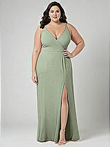 Alt View 1 Thumbnail - Sage Faux Wrap Criss Cross Back Maxi Dress with Adjustable Straps