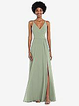 Front View Thumbnail - Sage Faux Wrap Criss Cross Back Maxi Dress with Adjustable Straps