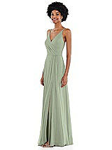 Side View Thumbnail - Sage Faux Wrap Criss Cross Back Maxi Dress with Adjustable Straps