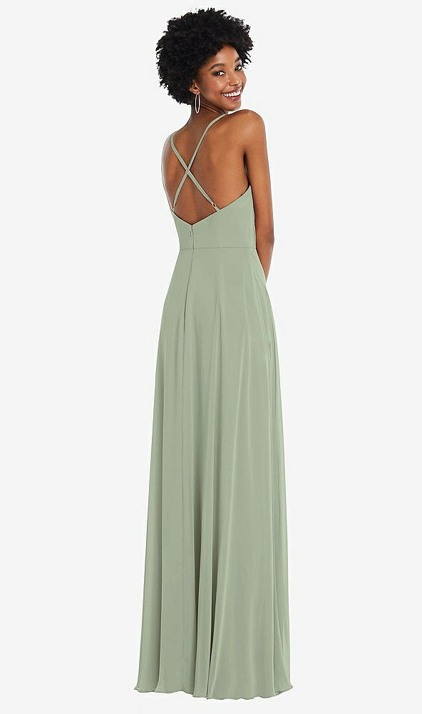 Back View - Sage Faux Wrap Criss Cross Back Maxi Dress with Adjustable Straps