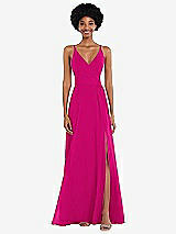 Front View Thumbnail - Think Pink Faux Wrap Criss Cross Back Maxi Dress with Adjustable Straps