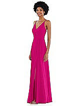 Side View Thumbnail - Think Pink Faux Wrap Criss Cross Back Maxi Dress with Adjustable Straps