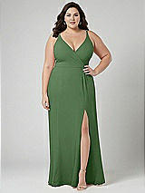 Alt View 1 Thumbnail - Vineyard Green Faux Wrap Criss Cross Back Maxi Dress with Adjustable Straps