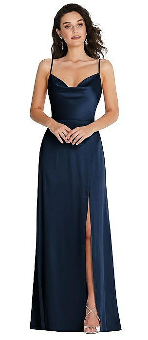 Cowl-Neck A-Line Maxi Dress with Adjustable Straps