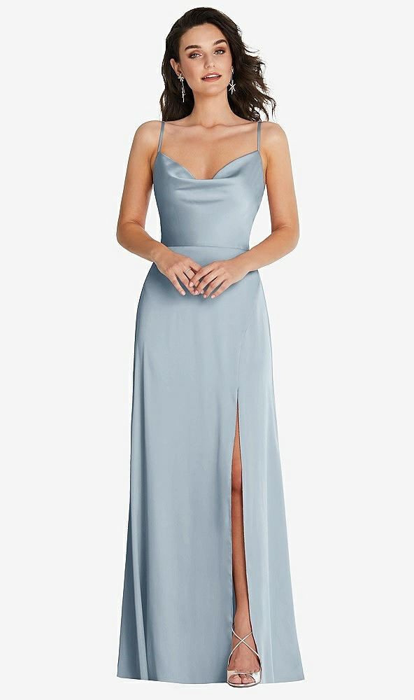 Front View - Mist Cowl-Neck A-Line Maxi Dress with Adjustable Straps