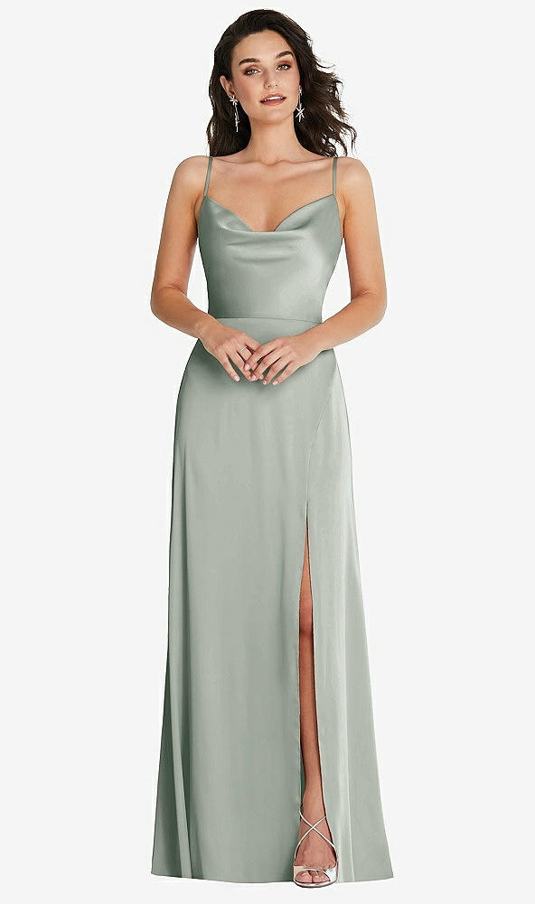 Front View - Willow Green Cowl-Neck A-Line Maxi Dress with Adjustable Straps